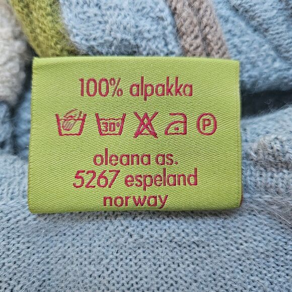 OLEANA Norway Women's Sweater 100% Alpaca Long Chunky Pointelle V-Neck Whimsical - Picture 9 of 11